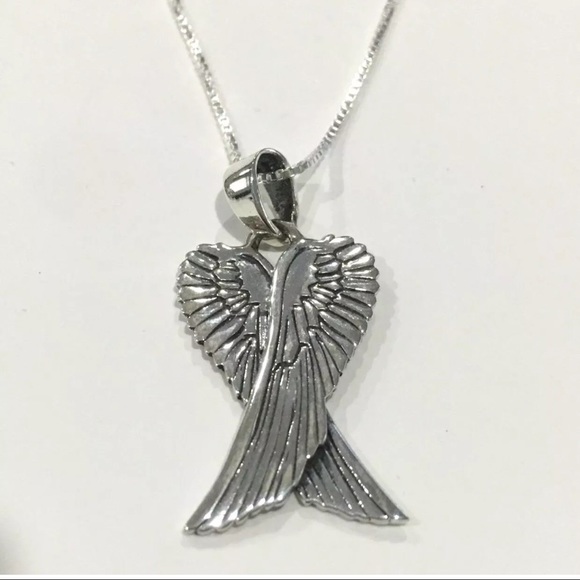 Sterling Silver Holy Angel Wings Pendant Necklace - Picture 3 of 3
